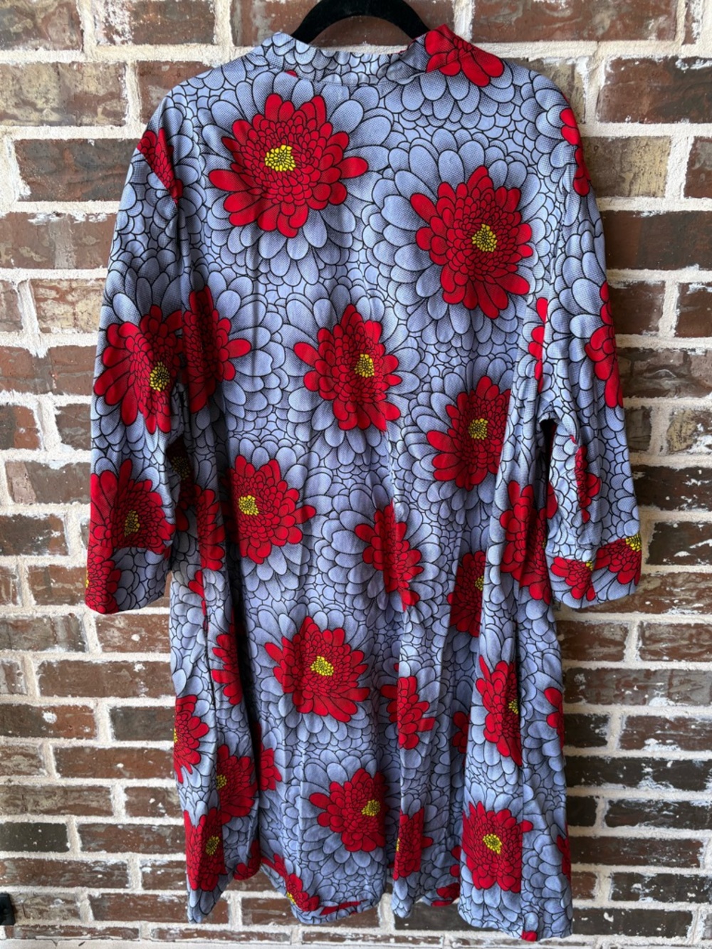 Zuri Kenya Gray-Blue Red Floral Shirt Dress Size 2X - Picture 2 of 11